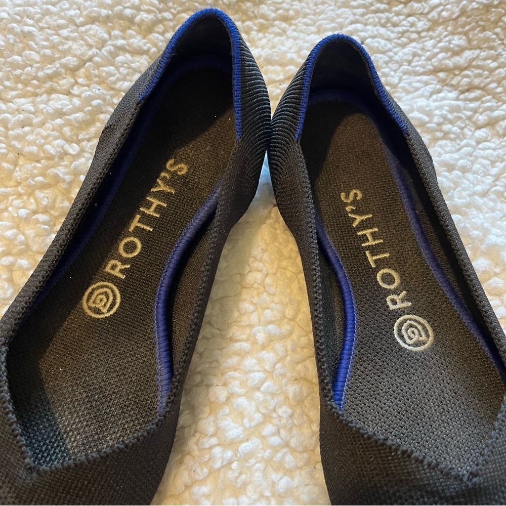 Rothy's The Point Womes Shoes Black 7.5 Knit Slip On Pointed Toe Ballet Flat - Picture 3 of 14